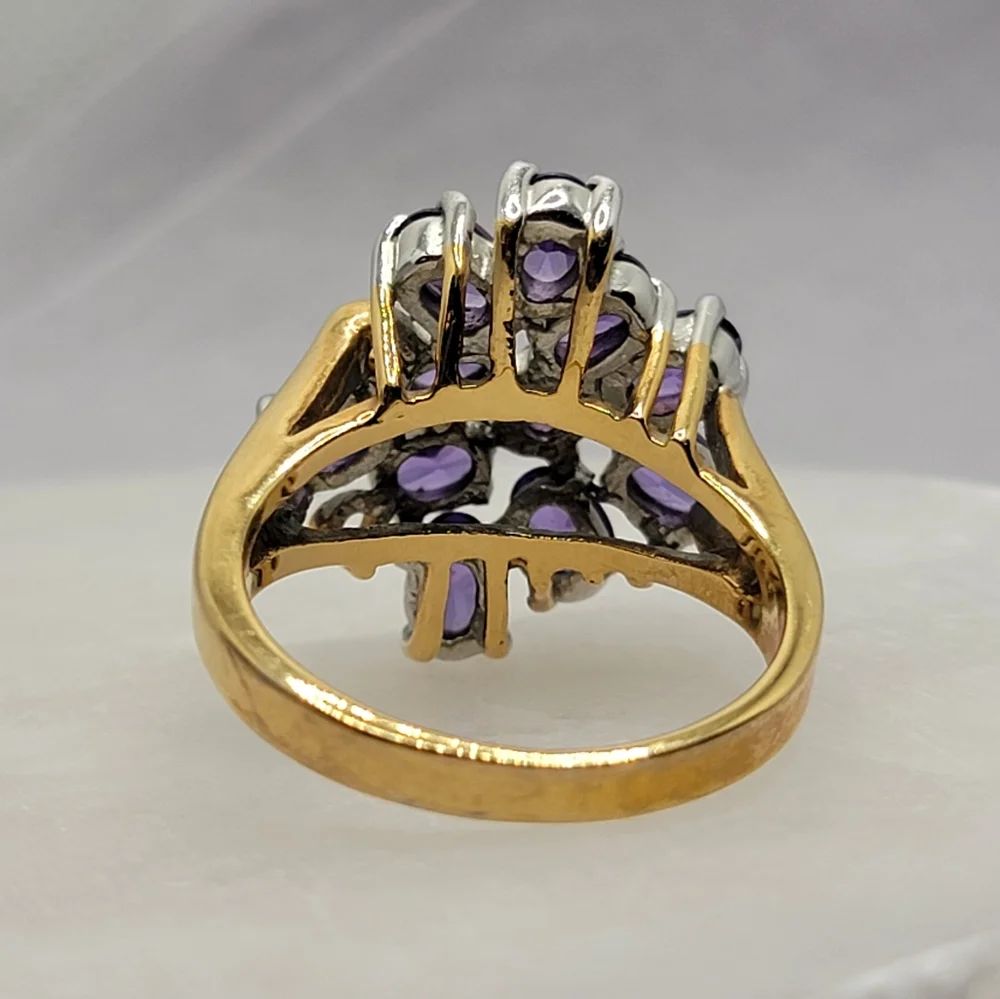 Vintage Gemstone Cluster Cocktail Ring  Amethyst Gold Tone